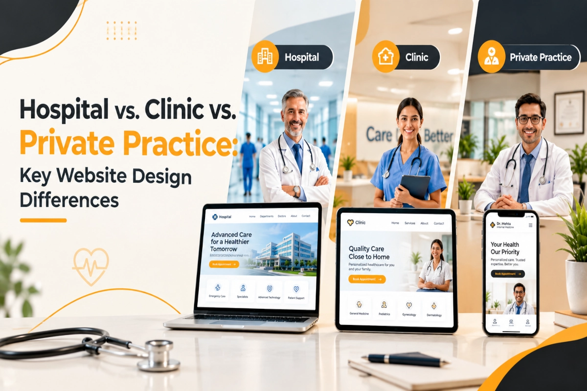 Hospital, clinic, and private practice website design comparison