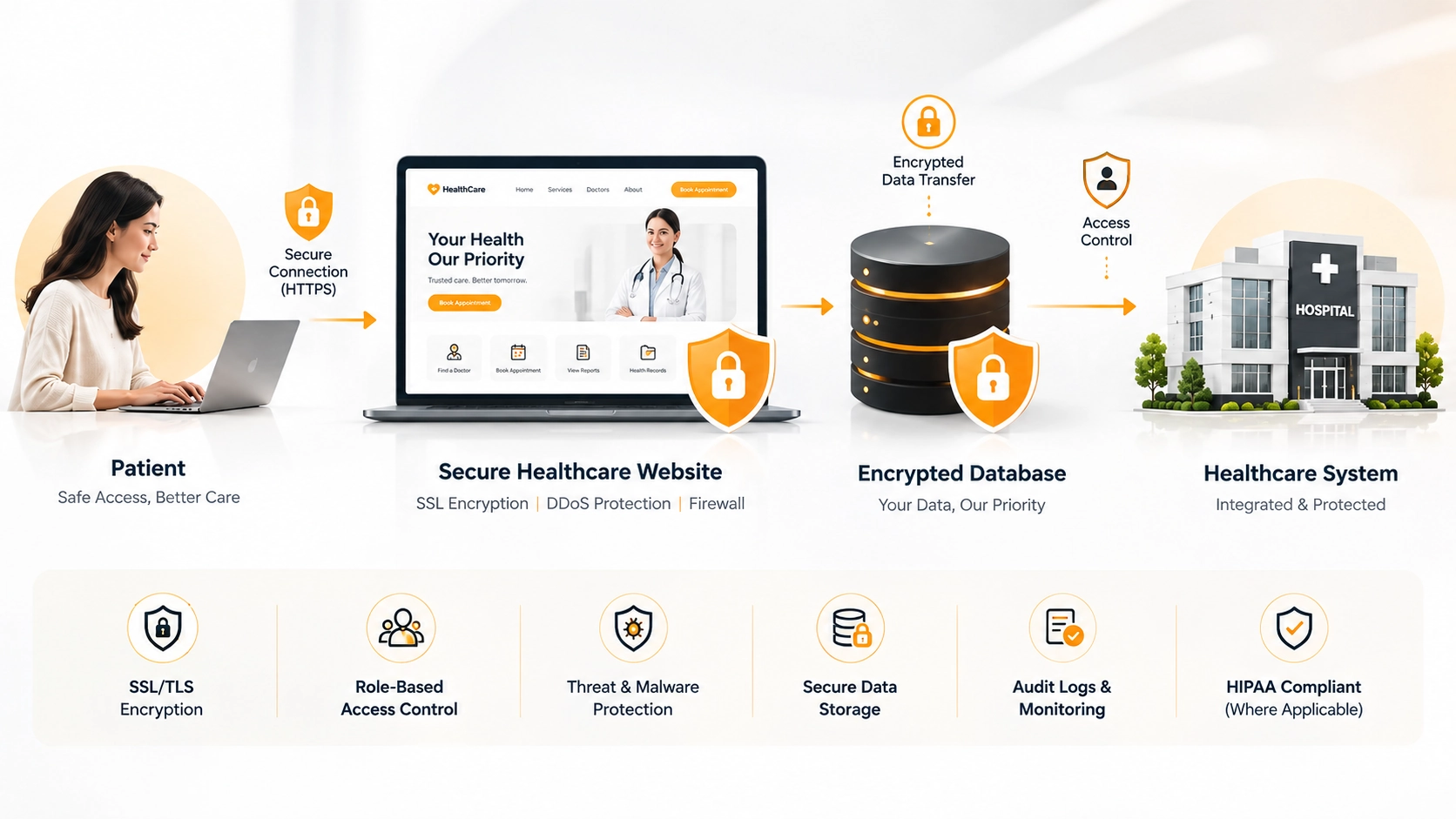 HIPAA-compliant healthcare website security and data protection architecture